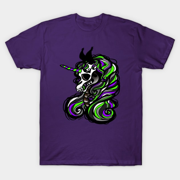 Unicorn Skeleton (Purple and Green Version) T-Shirt by Jan Grackle